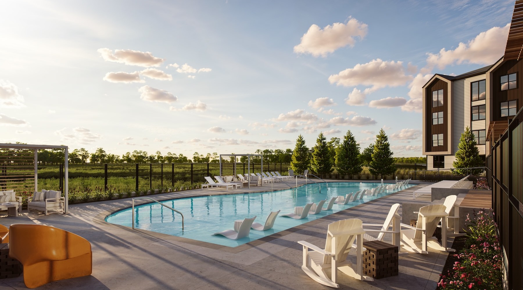 a swimming pool in a courtyard