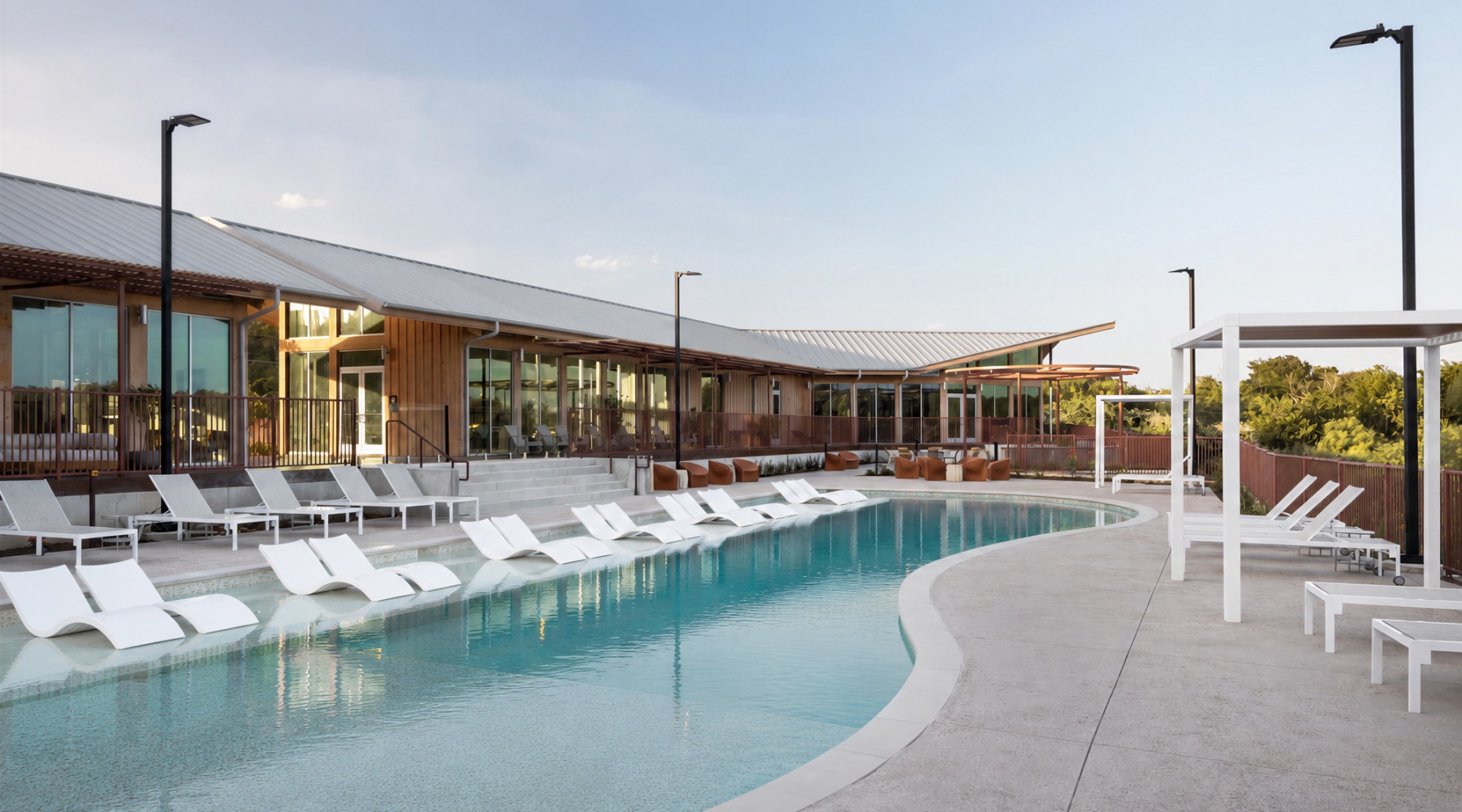 a swimming pool in a courtyard